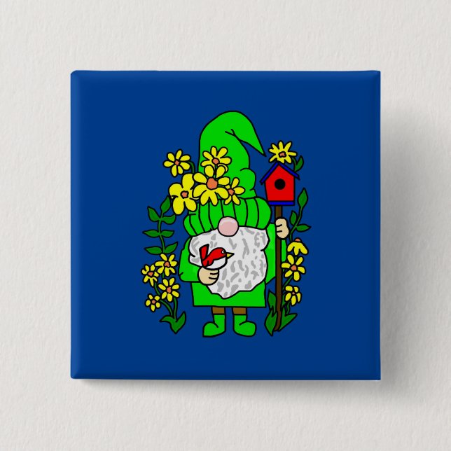 Garden Gnome  2 Inch Square Button (Front)