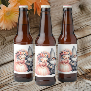 Garden Gnome Bride Groom  Fairytale Rustic Wedding Beer Bottle Label