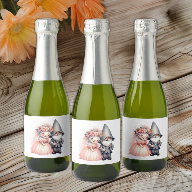 Garden Gnome Bride Groom  Fairytale Rustic Wedding Sparkling Wine Label (Creator Uploaded)