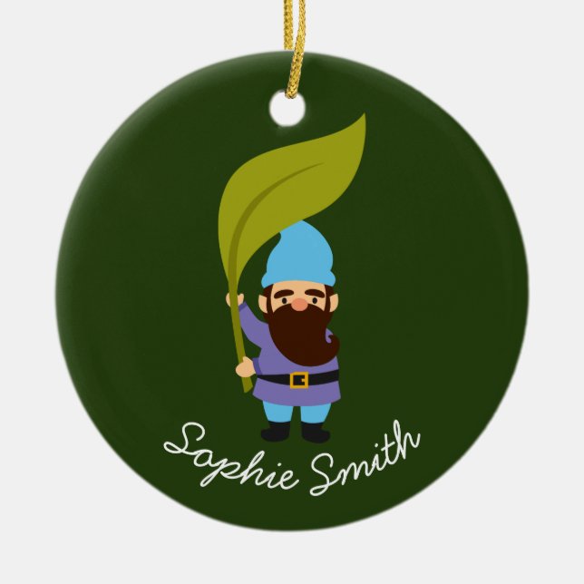 Garden gnome cute gardening theme ceramic ornament (Front)