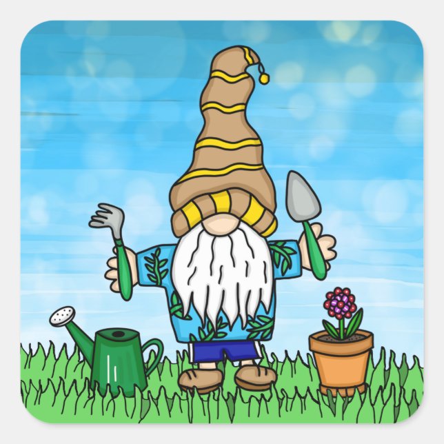Garden Gnome Cute Hand drawn  Square Sticker (Front)