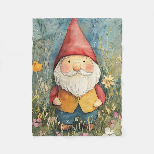 Garden Gnome Fleece Blanket (Front)