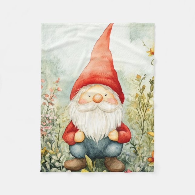 Garden Gnome Fleece Blanket (Front)