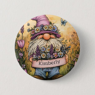 Garden Gnome Illustration with Customizable Banner 2 Inch Round Button