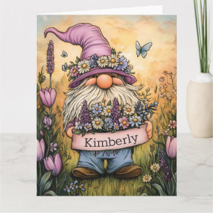 Garden Gnome Illustration with Customizable Banner Card