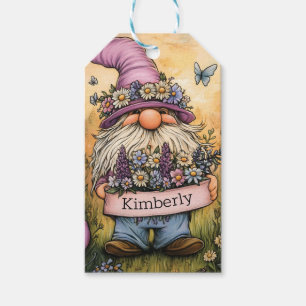 Garden Gnome Illustration with Customizable Banner Gift Tags
