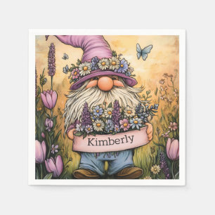 Garden Gnome Illustration with Customizable Banner Napkin