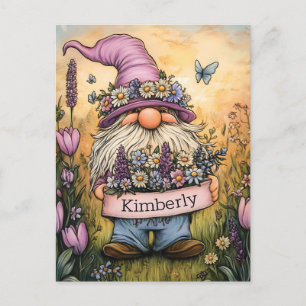 Garden Gnome Illustration with Customizable Banner Postcard
