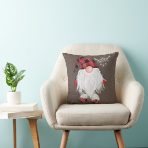 Garden Gnome Merry Christmas Red Buffalo Plaid Paj Throw Pillow
