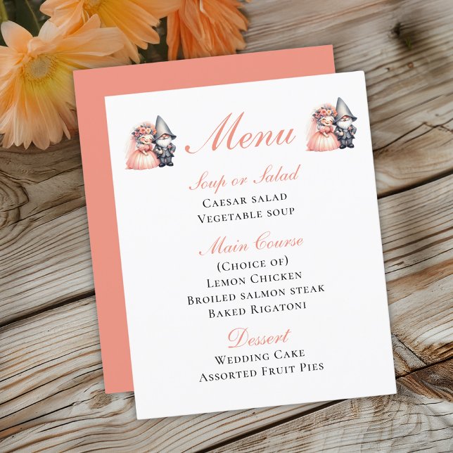 Garden Gnome Orange Woodland Rustic Wedding Menu (Creator Uploaded)