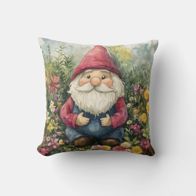 Garden Gnome Throw Pillow (Front)