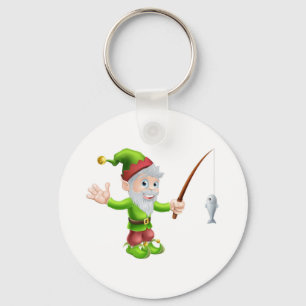 Garden gnome with fishing rod keychain