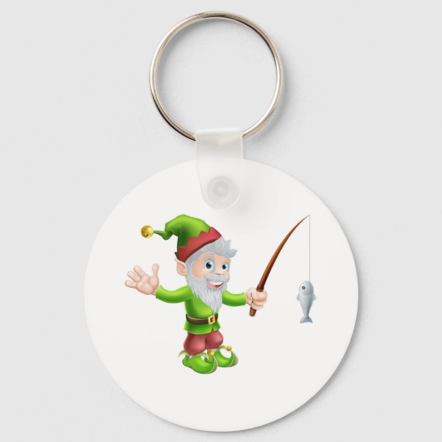 Garden gnome with fishing rod keychain (Front)