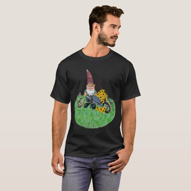 Garden Gnome Working in Flower Garden Unisex T-Shirt (Front Full)