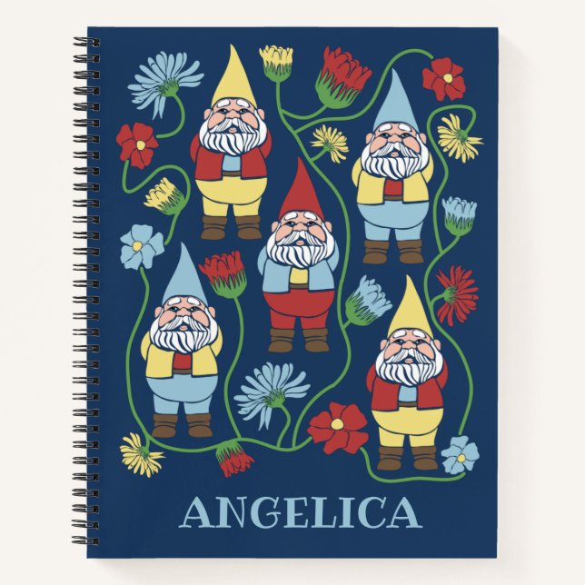Garden Gnomes and Flowers Personalized Notebook (Front)