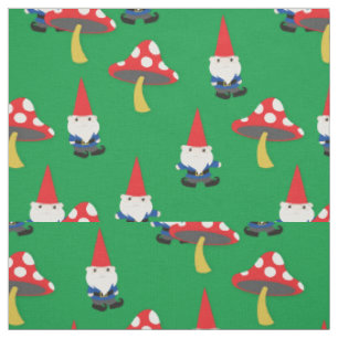 Garden Gnomes and Mushrooms Cute Cartoon Fabric