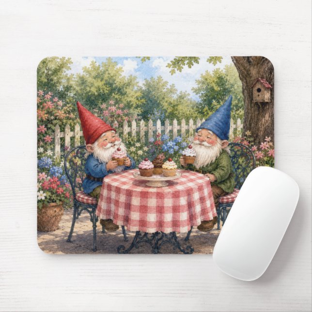 Garden Gnomes Eating Cupcakes Mouse Pad (With Mouse)
