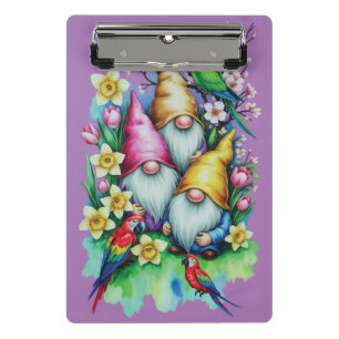 Garden Gnomes with Parrots and Spring Florals Mini Clipboard