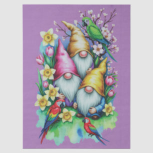 Garden Gnomes with Parrots and Spring Florals Tissue Paper