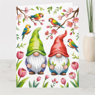 Garden Gnomes with Tropical Parrots Card