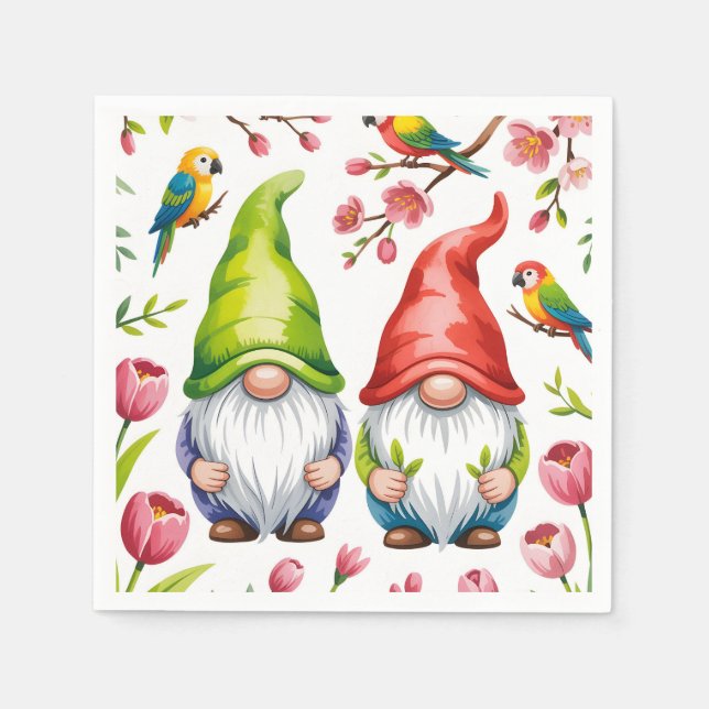 Garden Gnomes with Tropical Parrots  Napkin (Front)