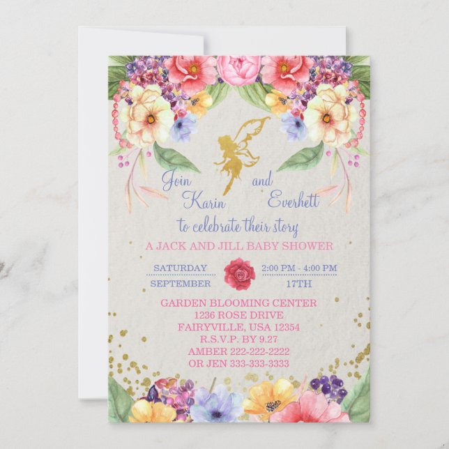 Garden Golden Fairy Baby shower Invitation (Devant)