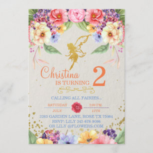 Garden Golden Fairy Birthday or Shower Invitation