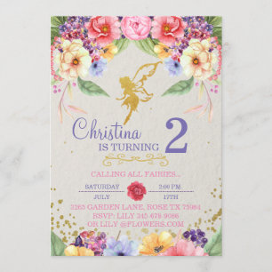 Garden Golden Fairy Birthday or Shower Invitation