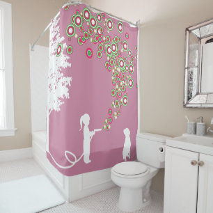 garden graffiti banksy style pink shower curtain