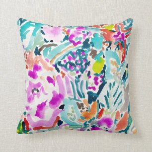 GARDEN GRAVY Colourful Watercolor Floral Throw Pillow