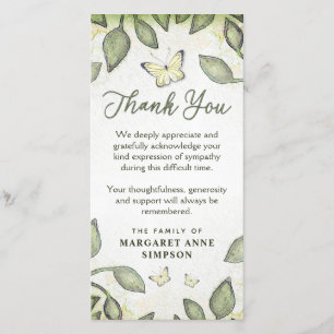 Garden Green Floral Butterfly Sympathy Thank You Card