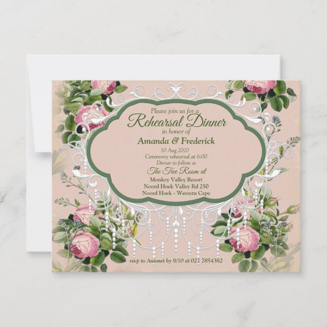 Garden Green - Soft Pink Roses Rehearsal dinner Invitation (Front)
