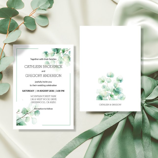 Garden Green Watercolor Eucalyptus Leaves Wedding Invitation (Garden Green Watercolor Eucalyptus Leaves Wedding Invitation)