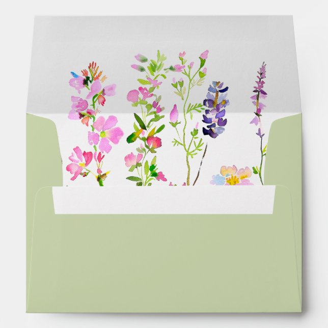  Garden Green Wildflowers Wedding Envelope (Back (Bottom))