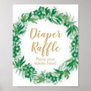 Garden Greenery Baby Shower Diaper Raffle Sign