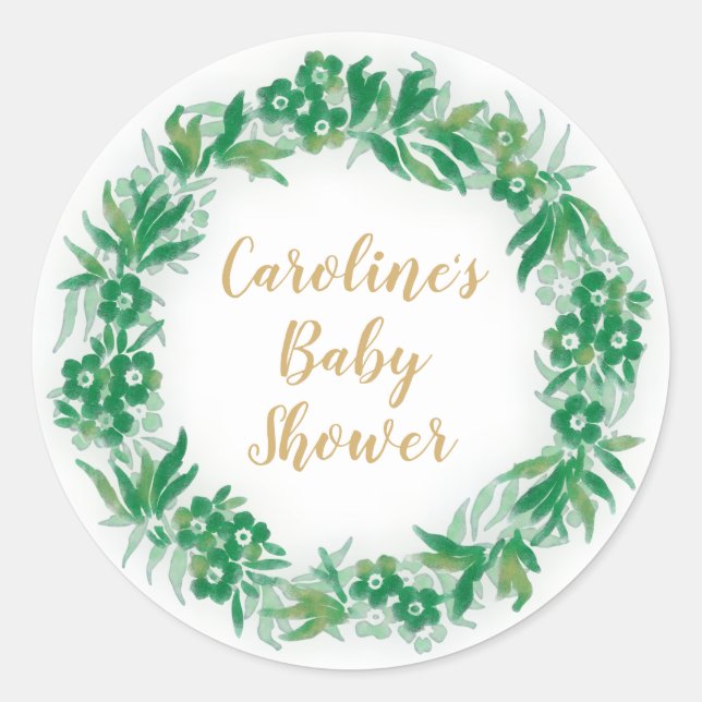Garden Greenery Baby Shower Round Sticker green (Front)