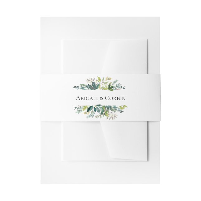 Garden Greenery Bouquet Personalized Invitation Belly Band (Front Example)
