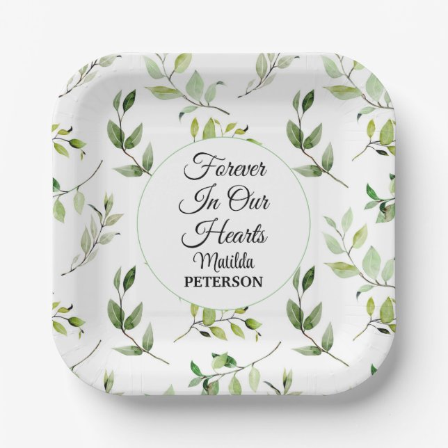 Garden Greenery Leaves Funeral  Paper Plate (Front)