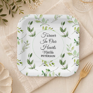 Garden Greenery Leaves Funeral Paper Plate