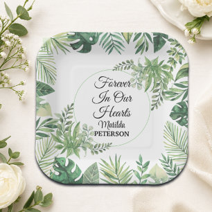 Garden Greenery Leaves Funeral Paper Plate