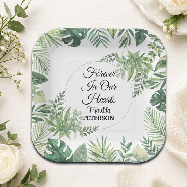 Garden Greenery Leaves Funeral  Paper Plate (Creator Uploaded)