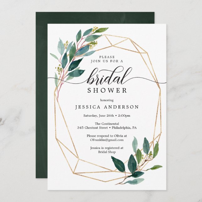 Garden Greens Bridal Shower Invitation Greenery (Front/Back)