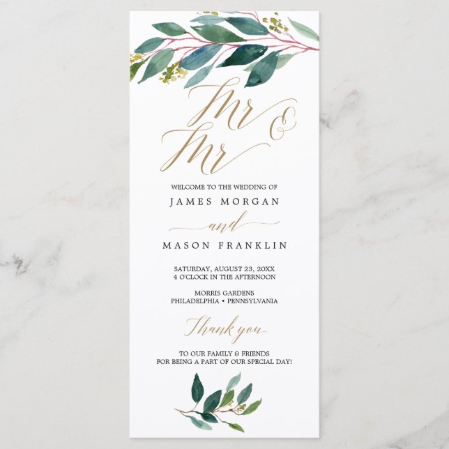 Garden Greens Gay Wedding Programme - Mr & Mr. (Devant)