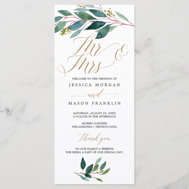 Garden Greens Programme de mariage - M. & Mme. (Devant)