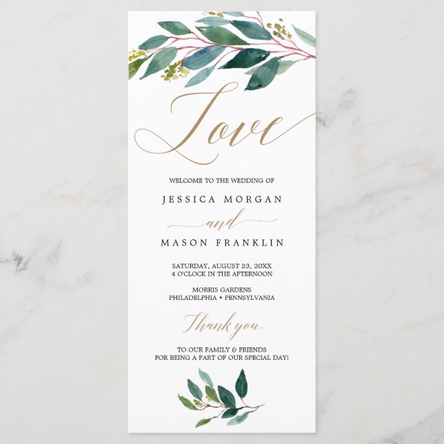Garden Greens Wedding Program - Love (Front)