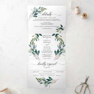Garden Greens Wedding Tri-Fold Invitations