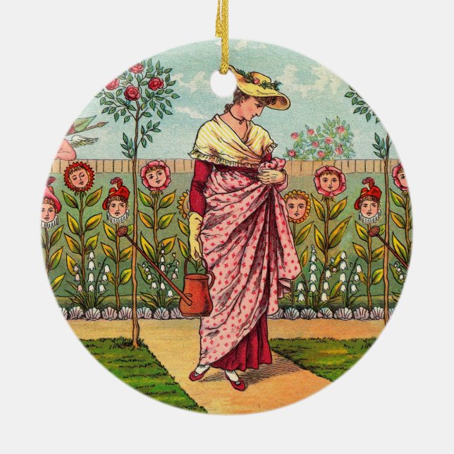 Garden Grow Flower Woman Art Antique Ceramic Ornament (Back)