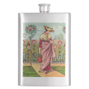 Garden Grow Flower Woman Art Antique Hip Flask