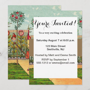 Garden Grow Flower Woman Art Antique Invitation