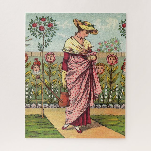 Garden Grow Flower Woman Art Antique Jigsaw Puzzle (Vertical)